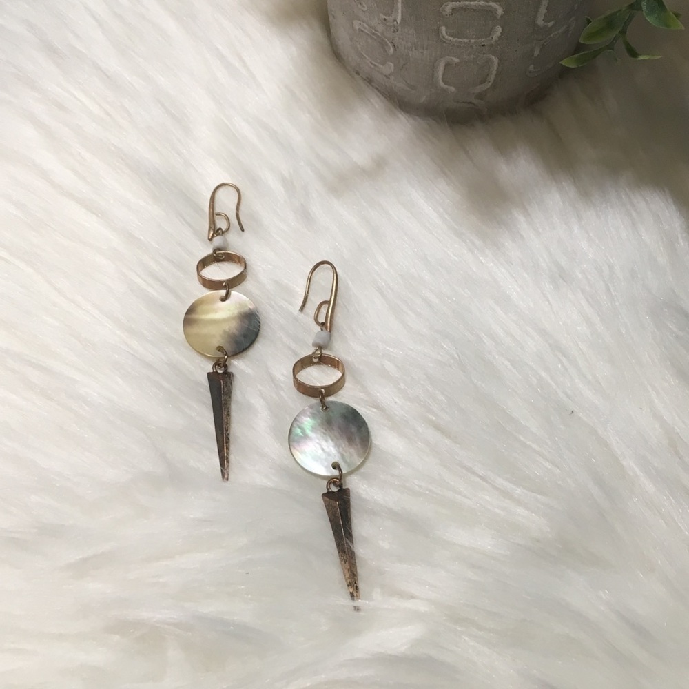 Shell and Bronze Spike Drop Earring